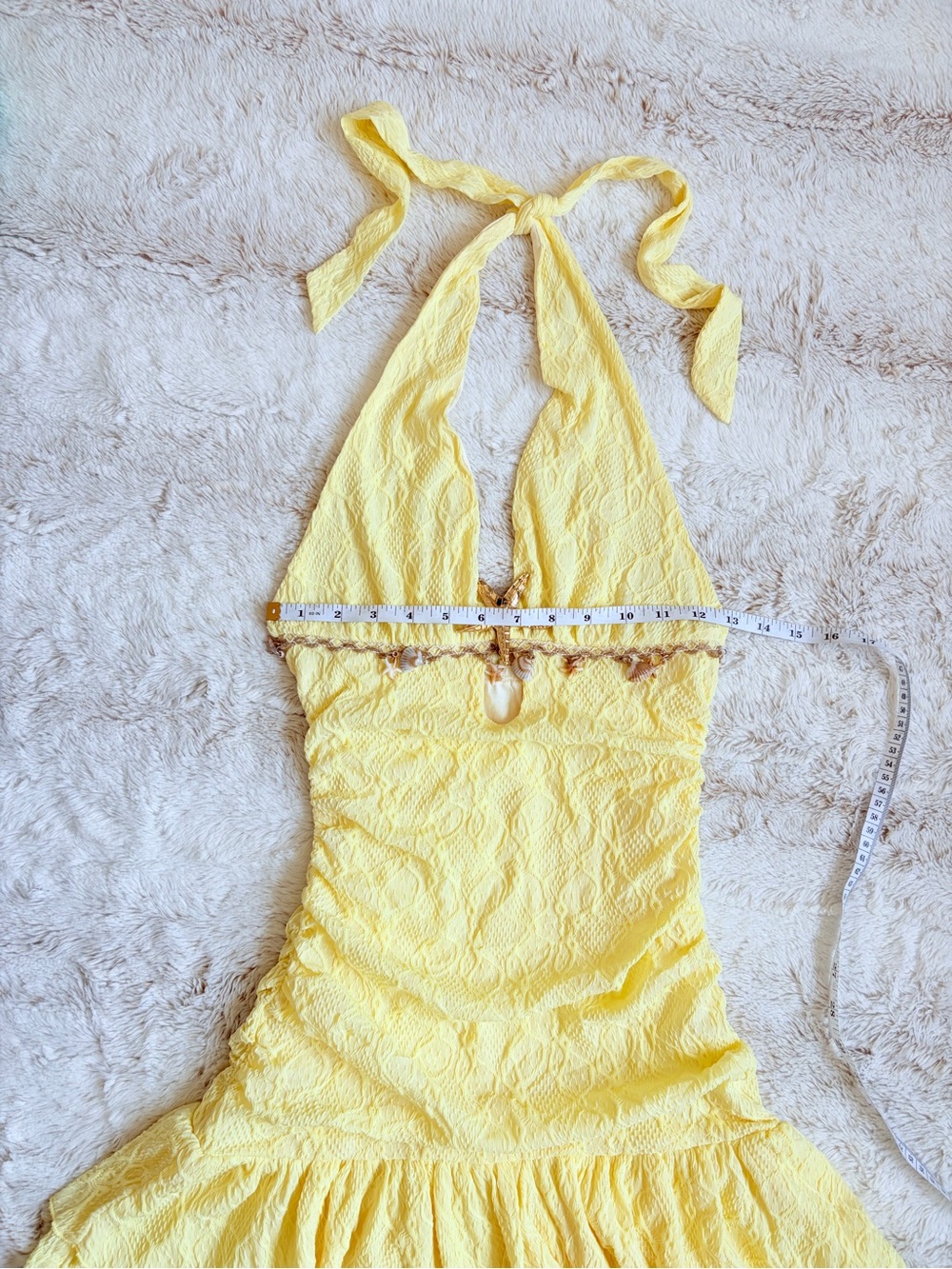 🧚Fairycore Y2K Style Mermaid Butter Yellow Halter Mini Dress Coquette Beach Euro - Picture 6 of 8